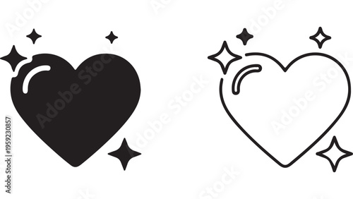 Heart icon with sparkles and swirl, with transparent background