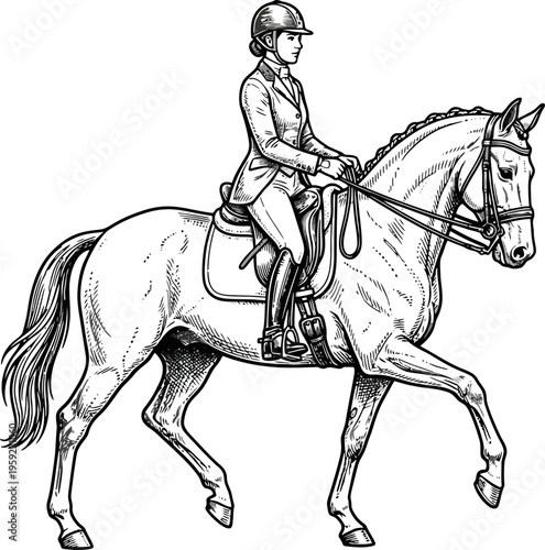 Professional female rider practicing english style horse riding