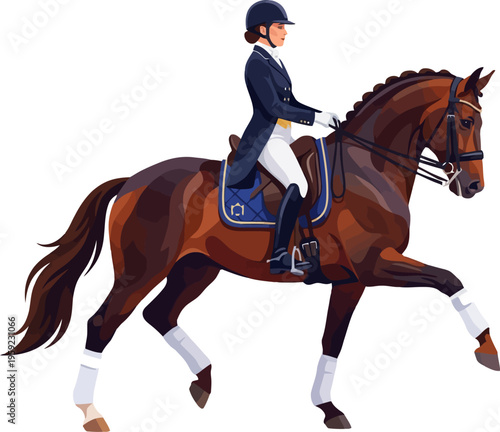 Professional dressage rider on dark bay horse