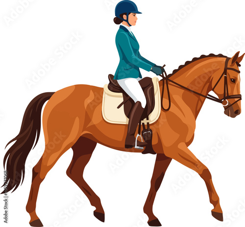 Professional female rider training on chestnut horse