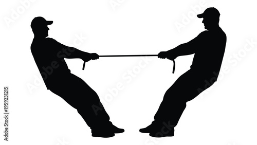 Two men engaging in a fierce game of tug of war with a rope