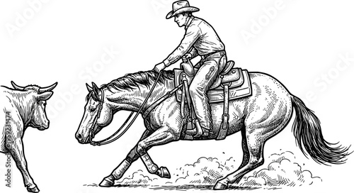 Western rancher herding cattle on agile cow horse