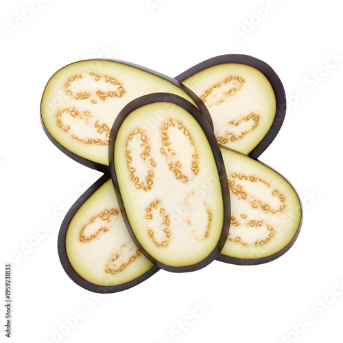 Eggplant slices arranged as flower isolated on transparent background