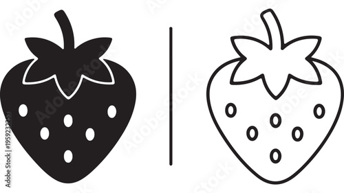 Strawberry icons black and white with transparent background