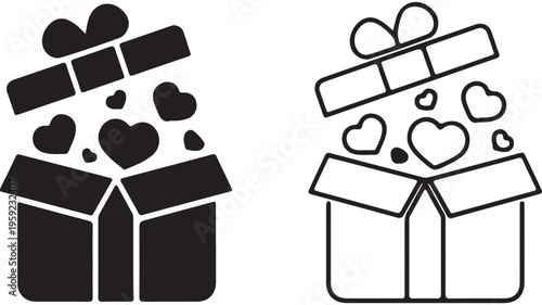 Open gift box with hearts and confetti