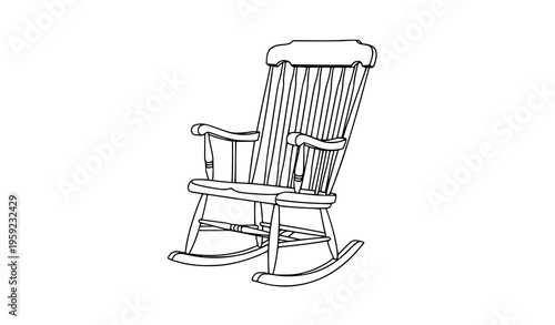 Hand-drawn rocking chair vector line art illustration on white background