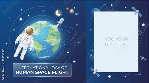 Space, astronaut, Earth, template, International Day of Human Space Flight, galaxy, cosmos