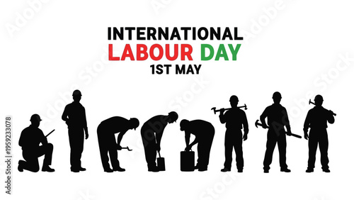 International labour day celebration with diverse worker silhouettes