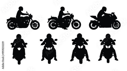 Motorcycle rider silhouettes in various poses