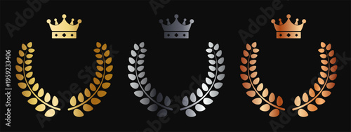 Vector image of the king and queen's crown. Collection of golden royal crown symbols. Luxurious symbols of monarchy and leadership. Element for your design.