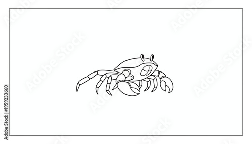 Cute Cartoon Crab Illustration, Black and White Line Art, Ocean Dweller
