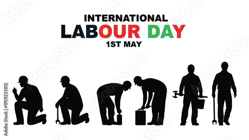 International labour day celebration with diverse worker silhouettes