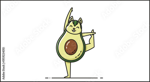 Cute Avocado Cat Doing Yoga Pose, Healthy Lifestyle, Funny Cartoon Character