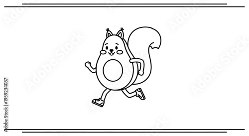 Cute Avocado Squirrel Running Cartoon Character, Healthy Food Concept
