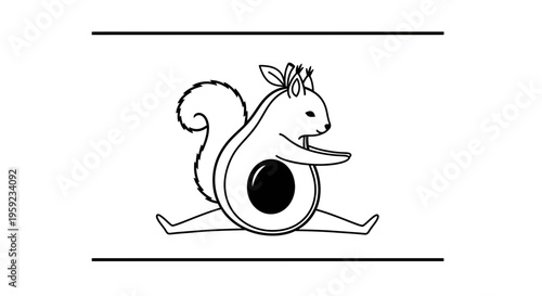 Cute Avocado Squirrel Doing Splits Yoga Pose, Healthy Lifestyle Concept