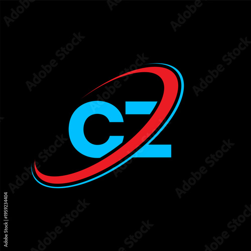 CZ C Z letter logo design. Initial letter CZ linked circle uppercase monogram logo red and blue. CZ logo, C Z design. cz, c z
