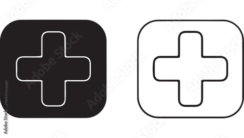 Medical cross icon in square shape with transparent background