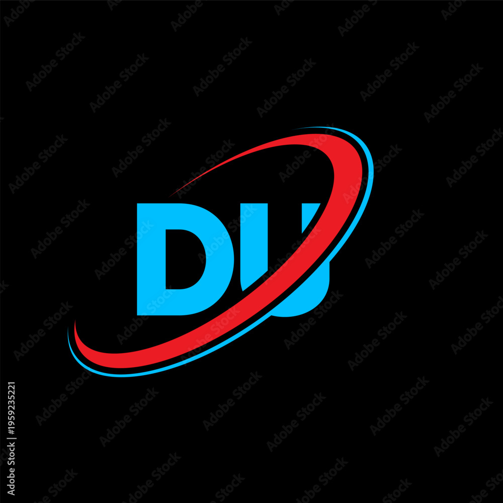 Fototapeta premium DU D U letter logo design. Initial letter DU linked circle uppercase monogram logo red and blue. DU logo, D U design. du, d u