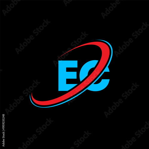 EC E C letter logo design. Initial letter EC linked circle uppercase monogram logo red and blue. EC logo, E C design. ec, e c