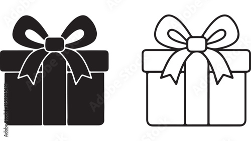 Gift box with bow outline and solid black versions