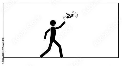 Stick figure throwing a frisbee, outdoor activity, summer fun, playful motion