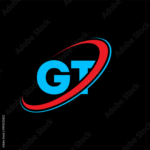 Free Download GT G T letter logo design. Initial letter GT linked circle uppercase monogram logo red and blue. GT logo, G T design. gt, g t - GFXLoad