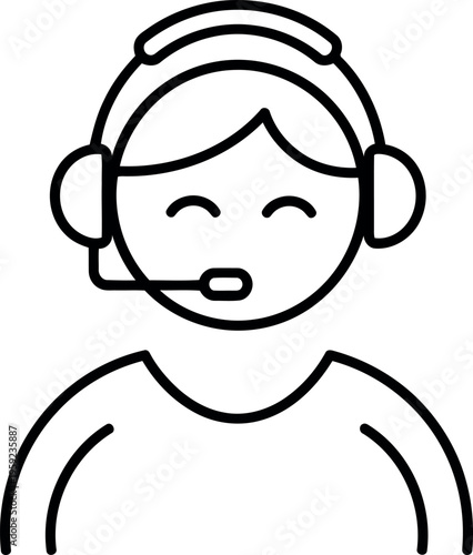 Customer support headset girl icon service assistant outline design