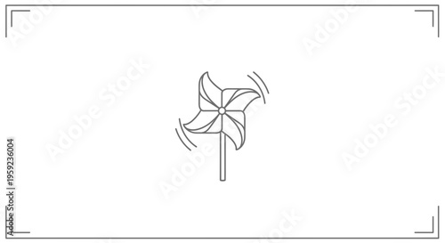 Simple line drawing of a pinwheel spinning in the wind, isolated on a white background.