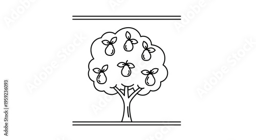 Simple Outline Drawing of a Pear Tree with Seven Pears