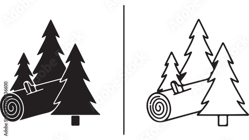 Logging operation with tree stump and felled trees