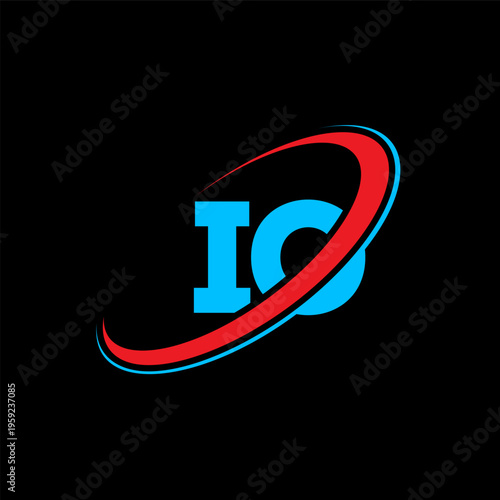 IO I O letter logo design. Initial letter IO linked circle uppercase monogram logo red and blue. IO logo, I O design. Io, I o, I&O