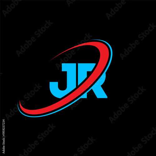 JR J R letter logo design. Initial letter JR linked circle uppercase monogram logo red and blue. JR logo, J R design. jr, j r