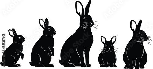 Rabbit silhouette set with different sitting poses isolated on white background cute animal vector illustration for branding design use