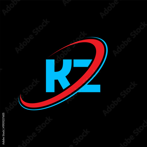 KZ K Z letter logo design. Initial letter KZ linked circle uppercase monogram logo red and blue. KZ logo, K Z design. kz, k z