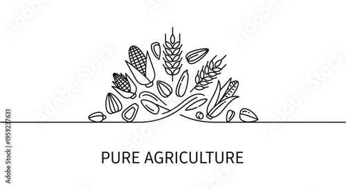 Abstract Agriculture Icons: Corn, Wheat, Seeds, Almonds - Pure Agriculture Concept