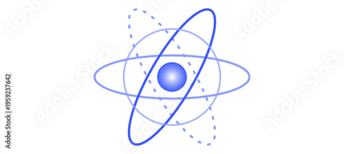 Blue atom, science icon, vector symbol, atomic structure