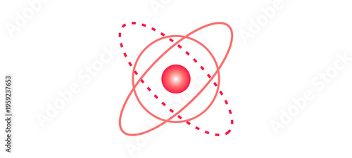 Atom, atomic structure, red science icon, vector model, educational symbol
