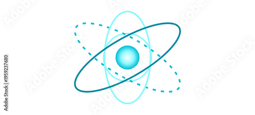 Atom, atomic structure, science icon, vector symbol, blue illustration