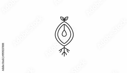 Abstract organic seed sprout with roots and water drop, growth concept icon