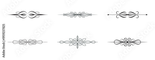 Set of black vintage calligraphic borders and dividers design elements