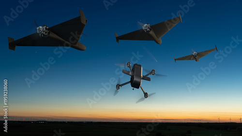 Obraz na plátne An interceptor drone during the interception of combat drones