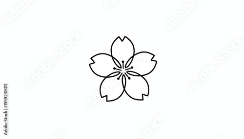 Minimalist Cherry Blossom Outline Icon, Japanese Sakura Flower Vector Art