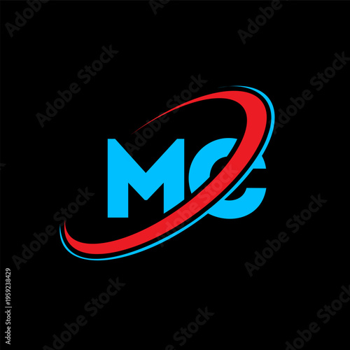 MC M C letter logo design. Initial letter MC linked circle uppercase monogram logo red and blue. MC logo, M C design. mc, m c