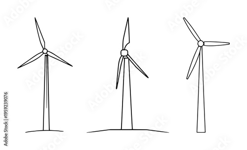 Geometric vector icon of a vertical axis wind turbine, urban energy theme, sharp vector edges, white background. set with simple line art design featuring outline, illustration, graphic elements wi...
