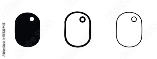 Oval capsule or pill shape icon set with a hole, in solid and outline styles for medical or identifier concepts.
