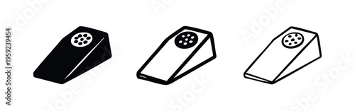 Doorstop icon set showing solid, outline with fill, and outline styles, vector illustration