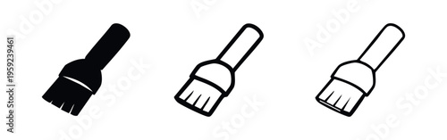 Minimalist paint brush or cosmetic makeup brush icon set in various styles for creative or beauty concepts.