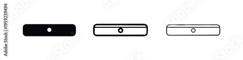 Rectangular device or sensor icon with a central circular element in various styles, vector illustration