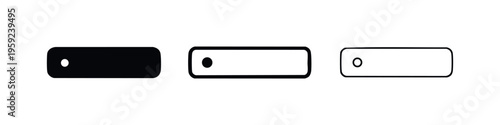 Rectangular button or switch icon with indicator light in solid, outline with fill, and outline styles