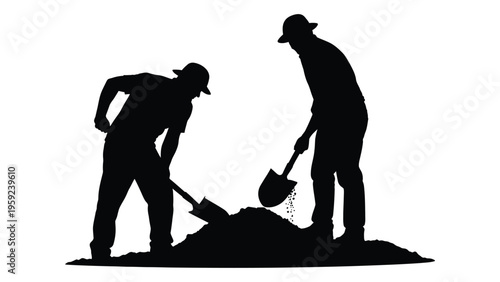 Two workers digging in the ground with shovels